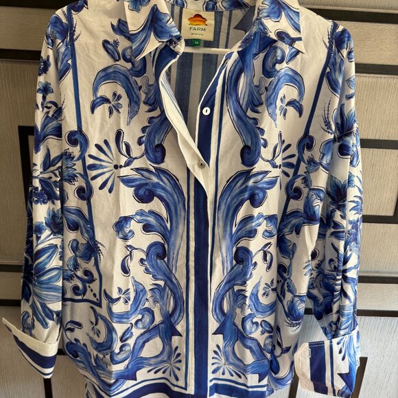 FARM Rio Blue and White Floral Button-Up Shirt - Picture 9 of 10